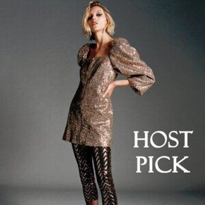 NWT Zara gold sequin zip up bubble sleeve mini holiday dress, XS